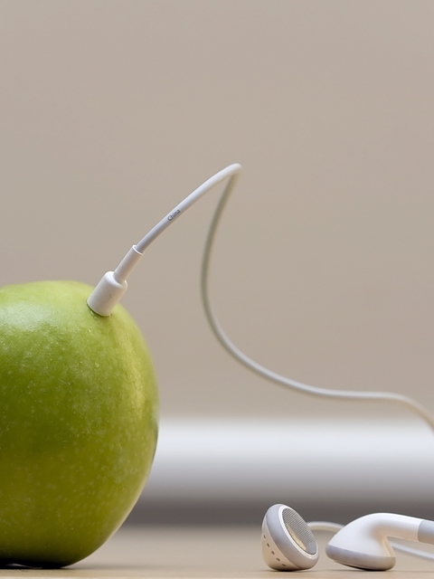 Image: Apple, headphones, player, green