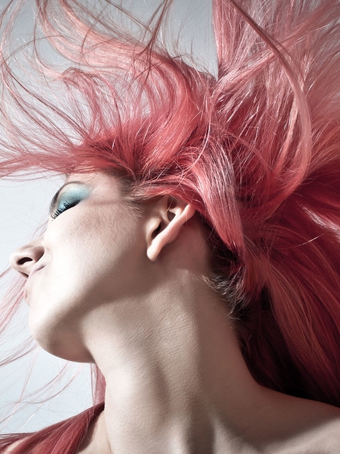 Image: Girl, pink hair, skin, neck, face, background