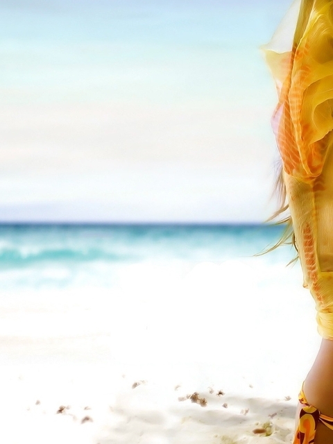 Картинка: Девушка, тело, поза, волосы, взгляд, глаза, пляж, море, песок, ветки, тень