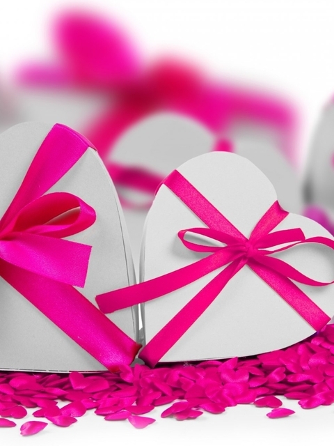 Картинка: День Святого Валентина, 14 февраля, сердечки, любовь, подарок, коробочки, лента