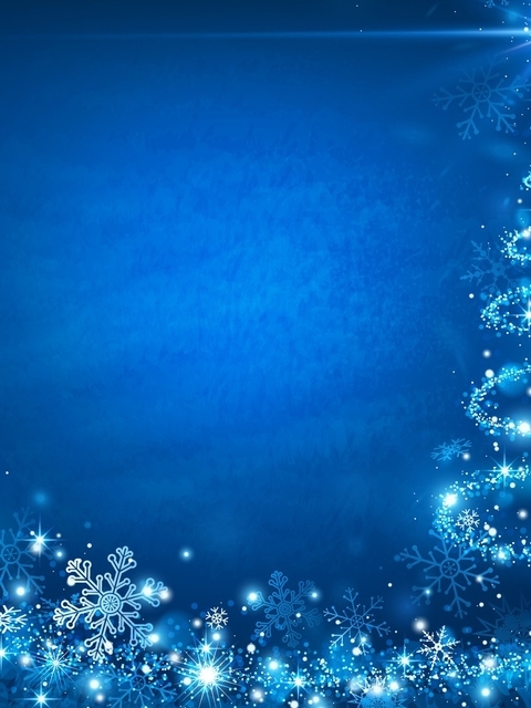 Image: Herringbone, New year, blue background, snowflakes, stars, flicker, glare