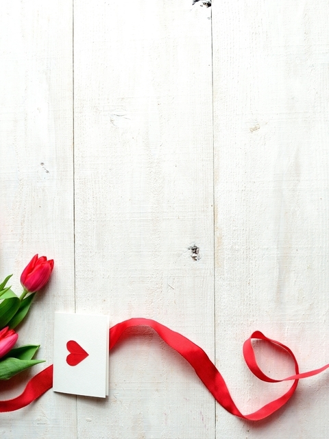 Картинка: Цветы, тюльпаны, бант, лента, открытка, сердце, любовь
