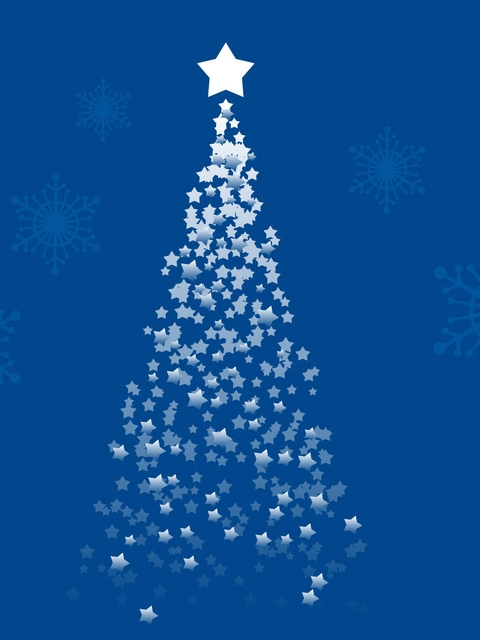Image: New year, Christmas tree, stars, snowflakes, blue background