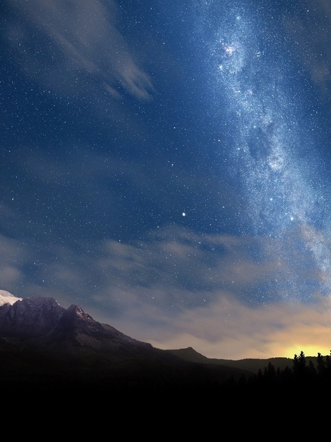 Image: Sky, Milky way, stars, light, clouds, sunset, forest, dark mountains