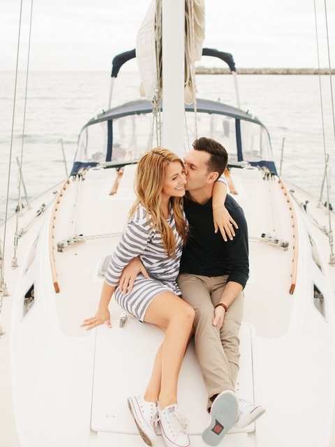 Image: Couple, lovers, kiss, boat, sea