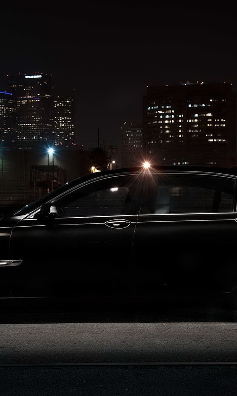 Картинка: Чёрный, BMW, 750li, авто, литьё, город, огни, ночь
