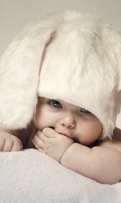 Image: Baby, child, eyes, look, hat, ears, white