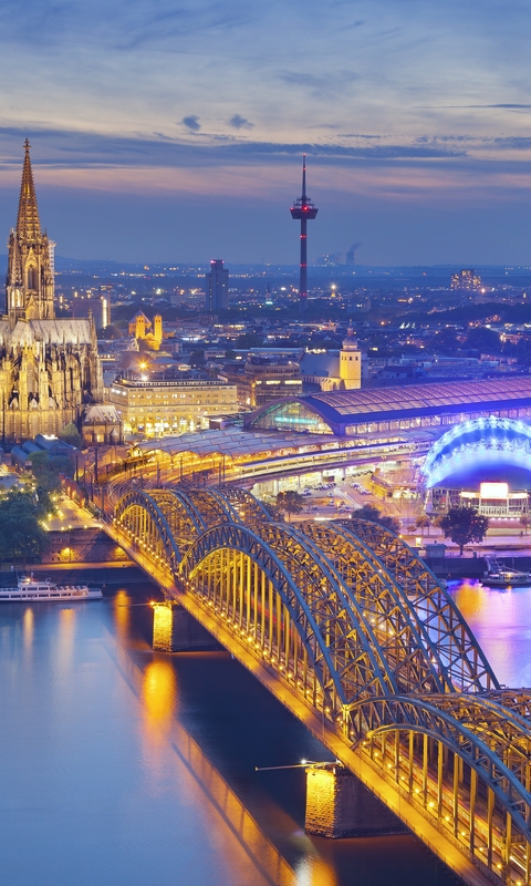 Image: City, evening, Cologne, Germany, river, bridge, view