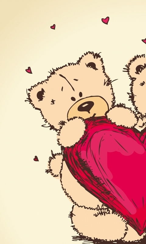 Картинка: Медвежата, Teddy, Bear, красное сердце, сердечки, любовь, love, amore