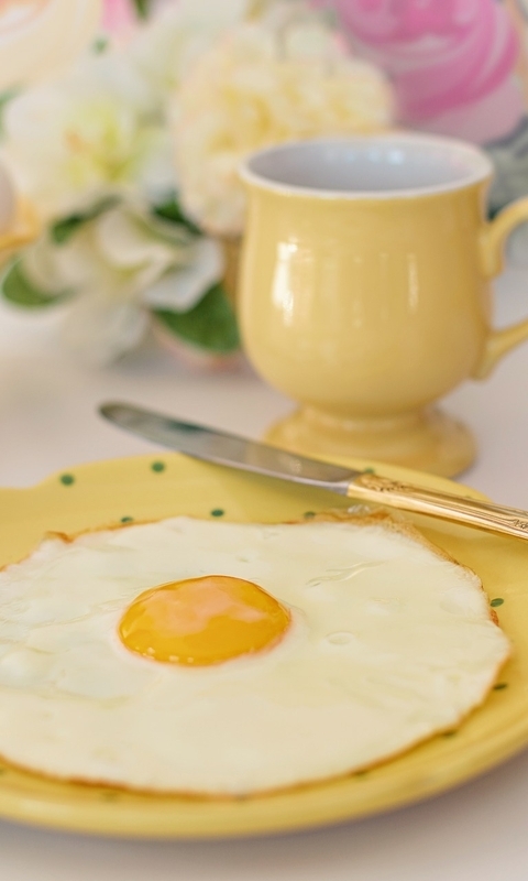Картинка: Завтрак, утро, жареное яйцо, тарелка