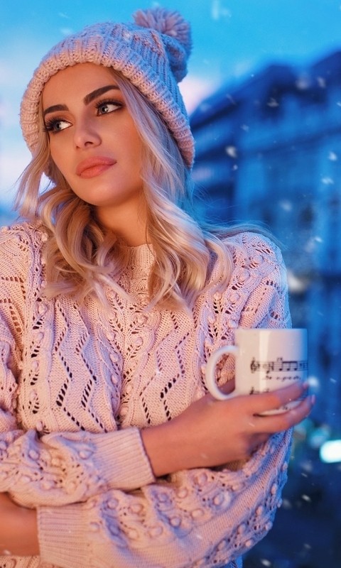 Картинка: Блондинка, зима, снег, девушка, шапка