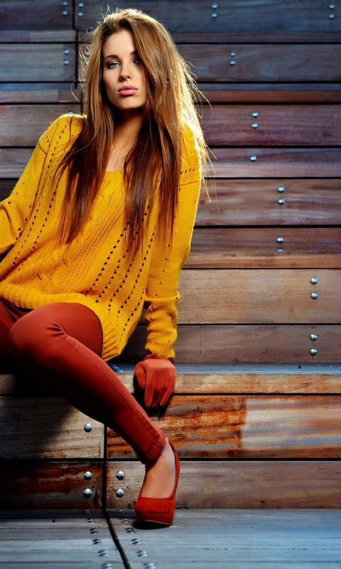 Image: Girl, light brown hair, posing, style, fashion, bright colors, shoes, jacket