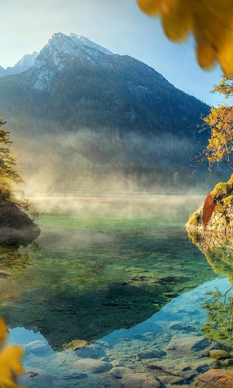 Картинка: Озеро, вода, горы, пейзаж, осень, листья
