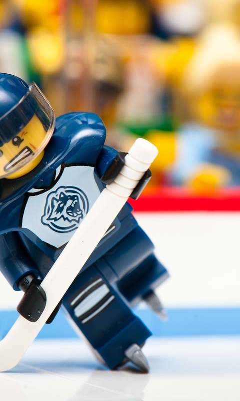 Картинка: Lego, Лего, игрушка, конструктор, человечек, хоккей, лёд, игра, клюшка, шайба