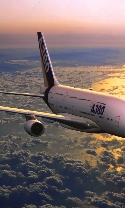 Image: Plane, A380, horizon, clouds