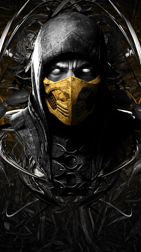 Картинка: Скорпион, Mortal Kombat 10, маска, ниндзя, лицо, фон