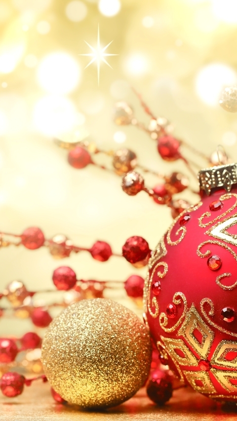 Image: Decoration, balls, new year, toys, decor, red, gold, color