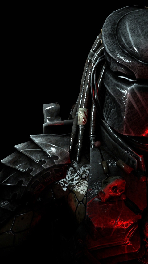 Image: Predator, fantasy, character, helmet, suit, scars, outfit, black background, light, game, Mortal Kombat X