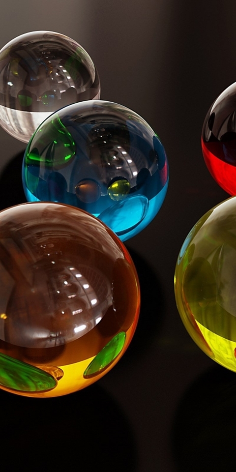 Картинка: Стеклянные шары, отражение, разноцветные, 3D