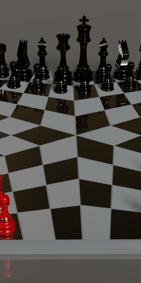 Картинка: Шахматы, шахматная доска, клетки, красный, чёрный, белый, игра, отражение