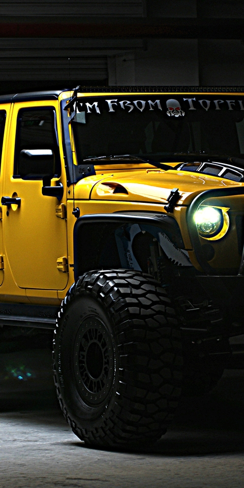 Image: Jeep Wrangler, Yellow, wheels, lights, light