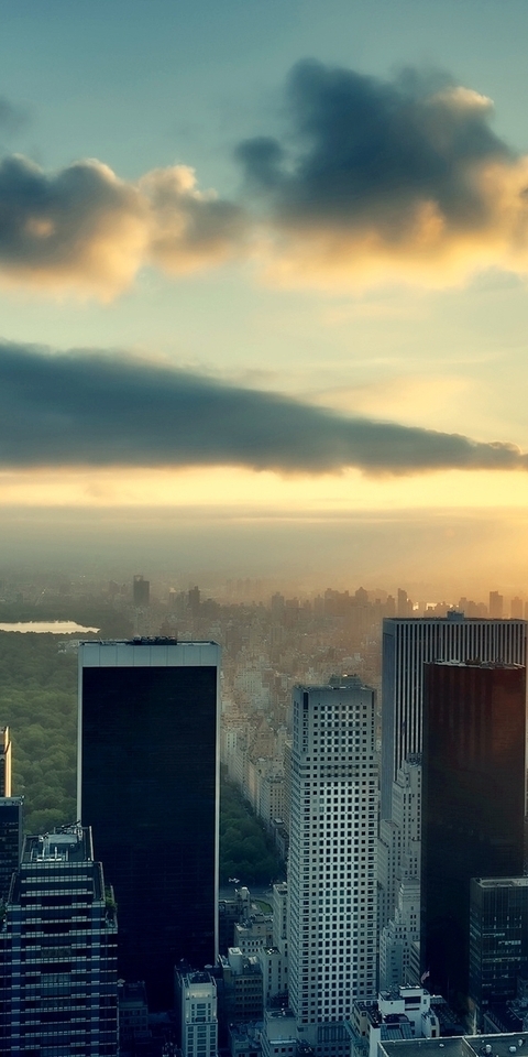 Картинка: Город, Нью-Йорк, небоскребы, небо, солнце, облака, центральный парк