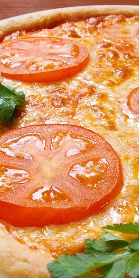 Картинка: Пицца, помидоры, зелень, выпечка
