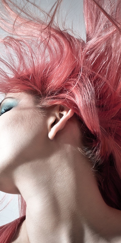 Image: Girl, pink hair, skin, neck, face, background