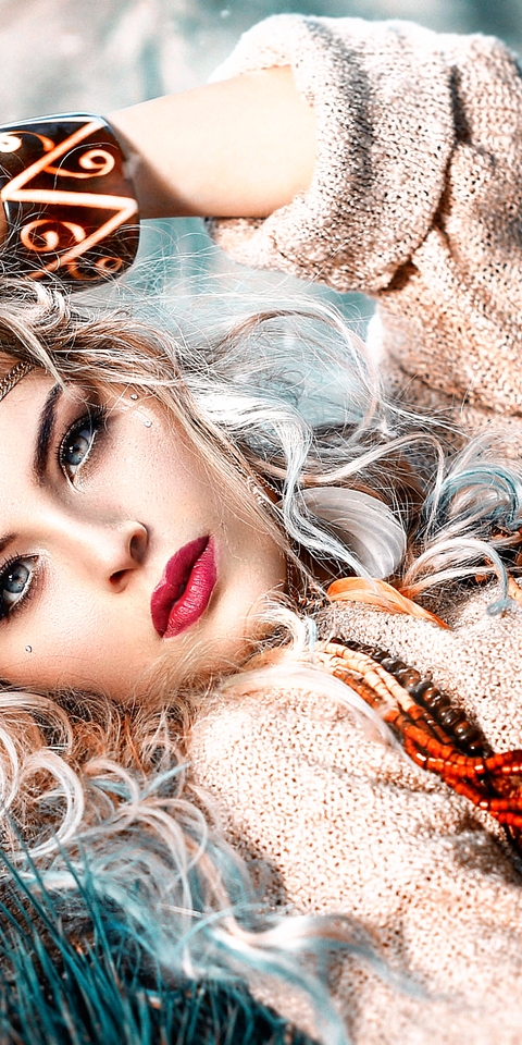 Картинка: Девушка, блондинка, локоны, лицо, макияж, украшения, Alessandro Di Cicco, фотограф