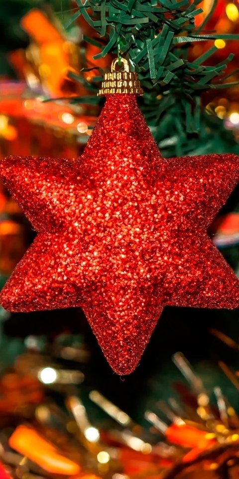Image: Star, red, tinsel, tree, decoration