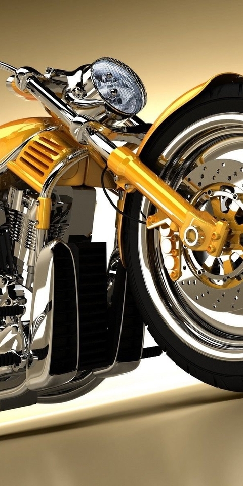 Картинка: Мотоцикл, Harley Davidson, жёлтый, литьё, колёса, руль, фара, зеркало