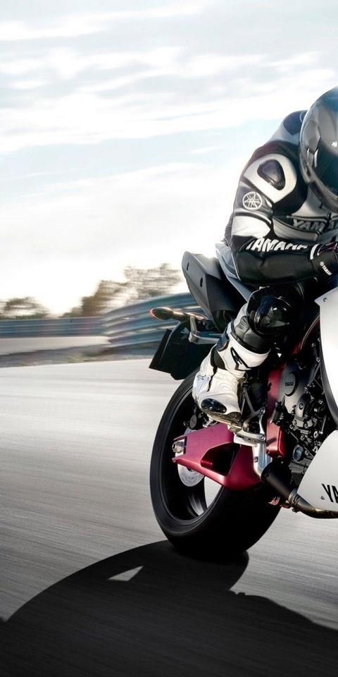 Image: Yamaha, bike, driver, biker, speed, turn, road, sky