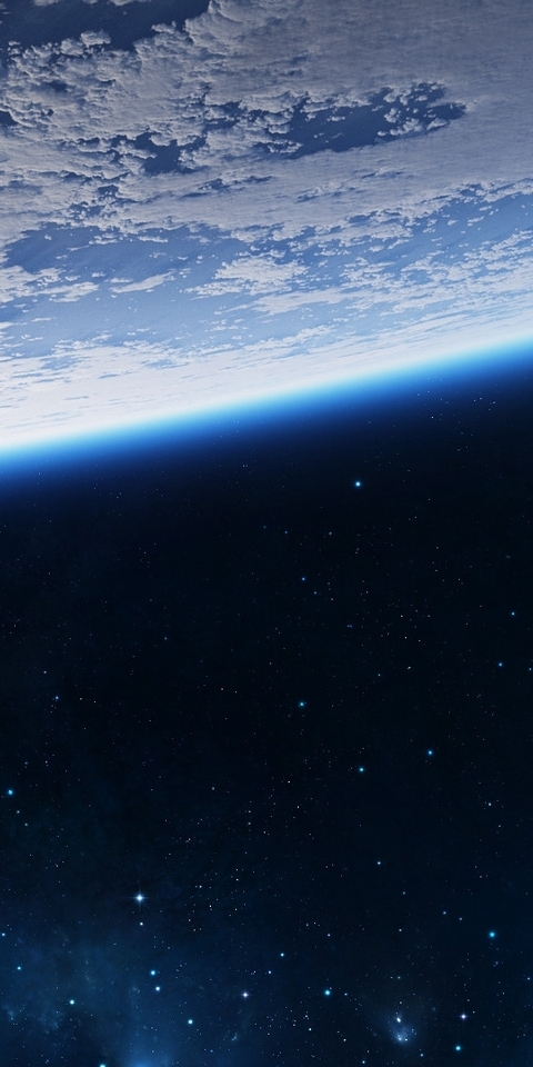 Картинка: Планета, Земля, атмосфера, свечение, звёзды, космос