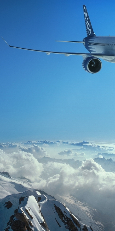 Image: Airplane, flies, sky, clouds, landscape, mountains, sun