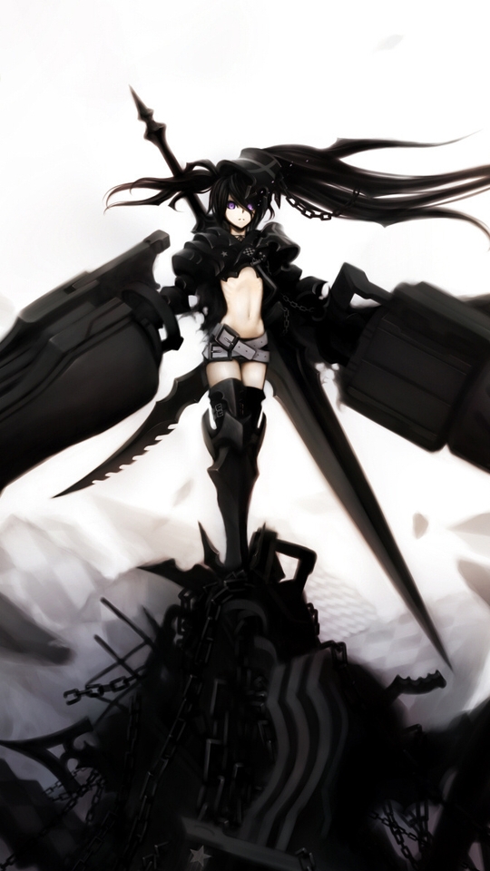 Image: Girl, weapons, swords, in black, hair, on mount, anime, Black Rock Shooter