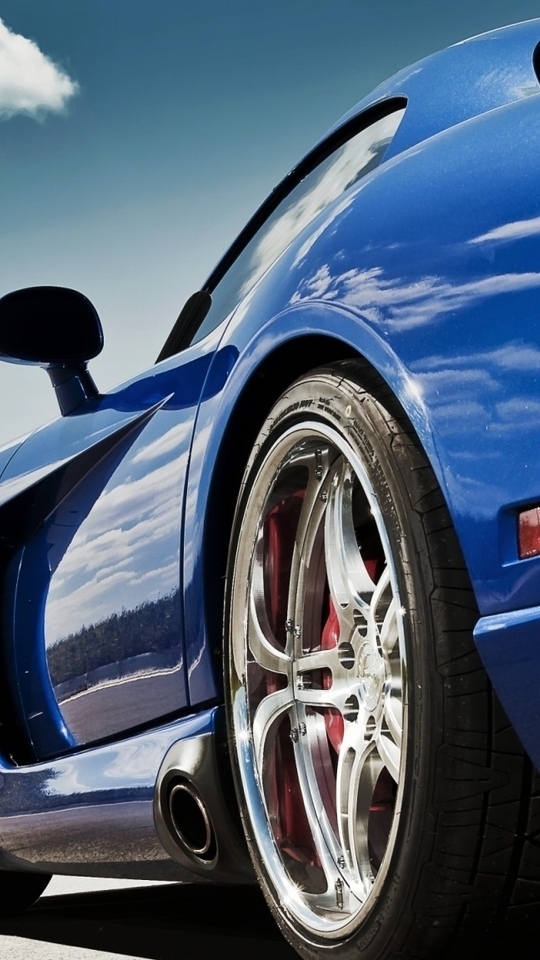 Image: Supercar, Dodge Viper, wheels, door, road, sky, clouds
