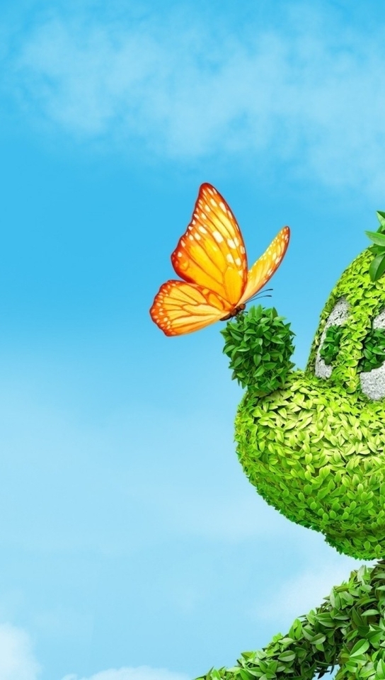 Картинка: Микки Маус, листья, бабочка, небо