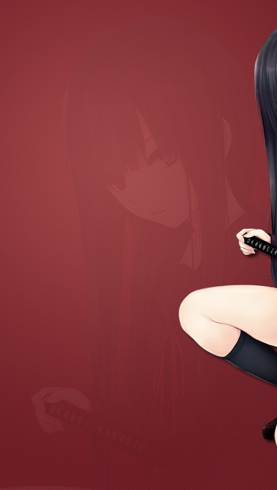 Image: Anime, Akame ga Kill!, girl, the Killer Akame!, Akame, sitting, school uniform, hair, katana, look