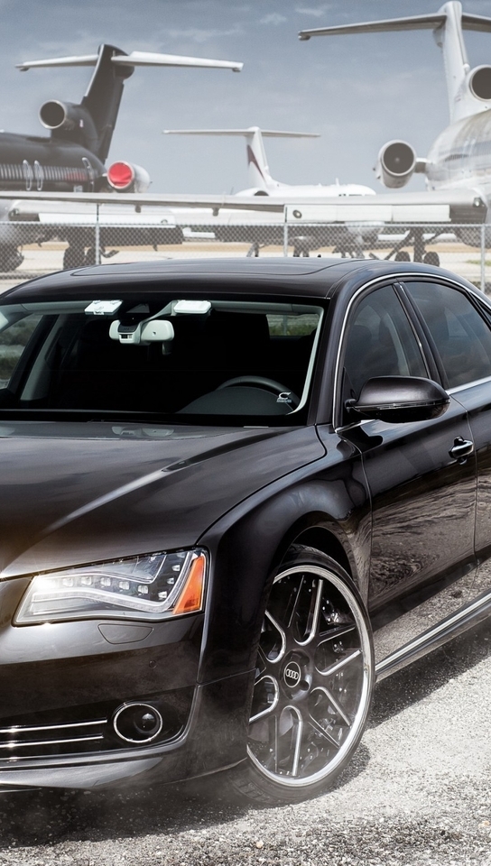 Image: Audi, RS7, black, airport, planes, fence