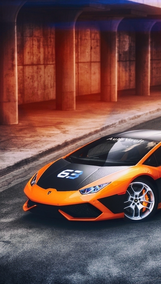 Image: Supercar, sports car, Lamborghini, Huracan, road, columns