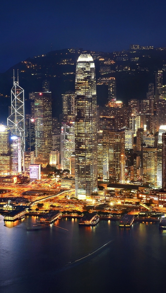 Картинка: Гонконг, Китай, здания, небоскрёбы, огни, вода, ночь