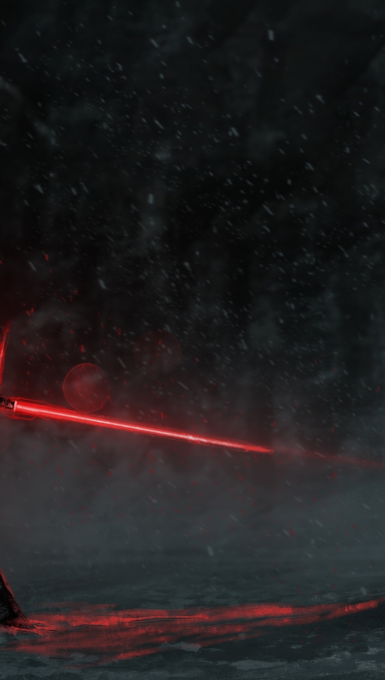 Картинка: Арт, Звёздные войны, Kylo Ren, меч, красный, электричество, сражение, зима, лес