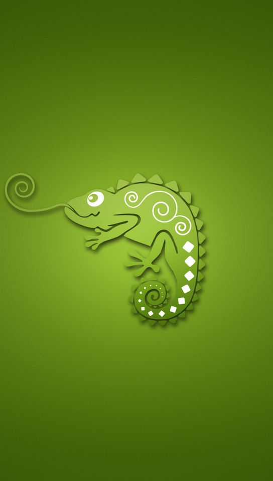 Картинка: Хамелеон, язык, глаз, хвост, зелёный фон