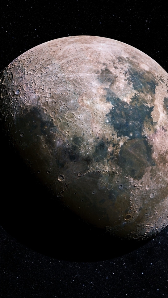 Image: Moon, satellite, craters, lighting, space, stars