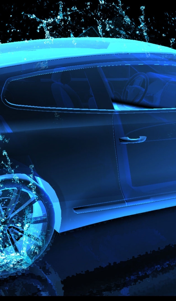 Картинка: Автомобиль, 3D, вода, брызги, колёса, отражение