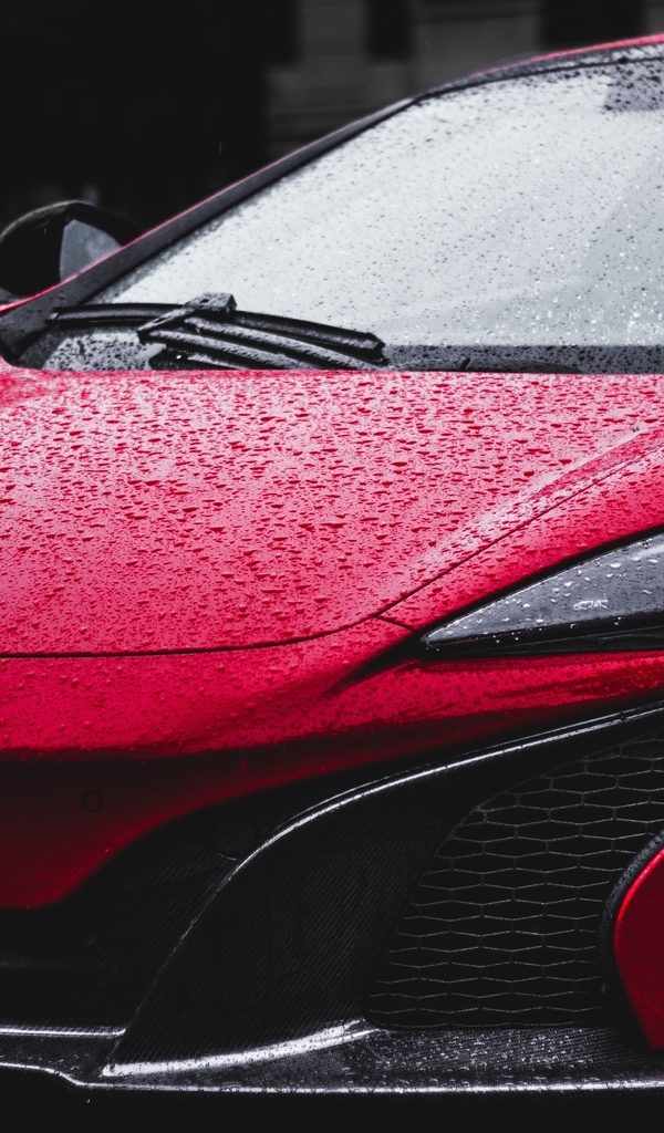 Картинка: Суперкар, красный, McLaren, P1, капли, вода