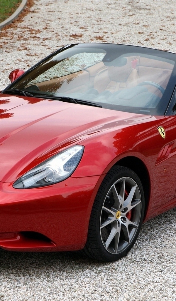 Image: Ferrari, California, red, cabriolet, car, supercar, road, leaves