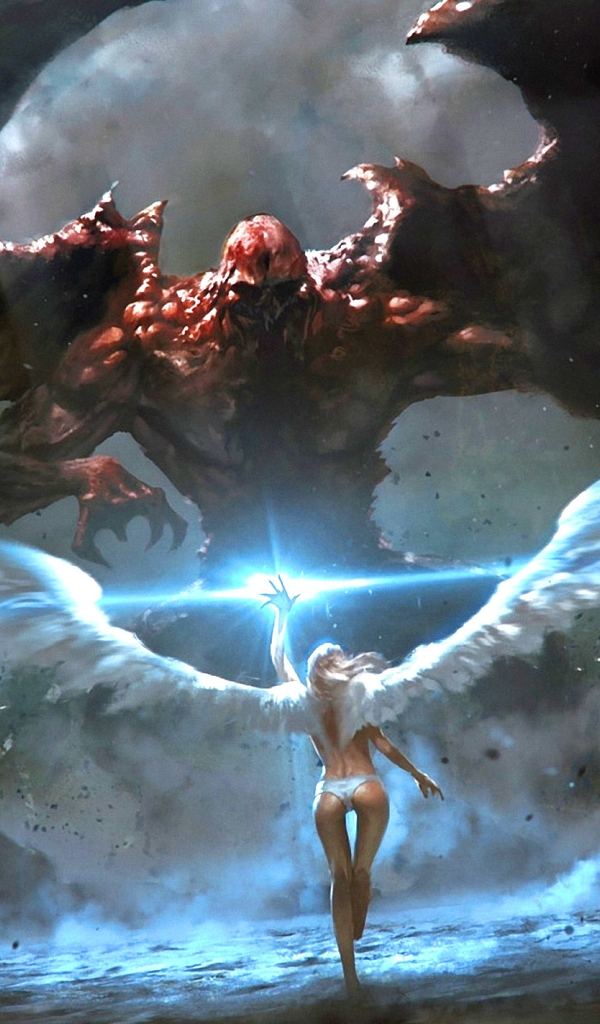 Image: Angel, Demon, wings, beam, light, art, girl, monster, devil