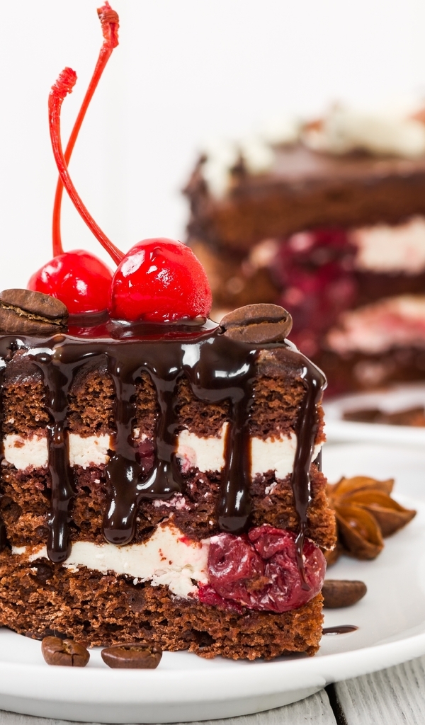 Image: Slice, cake, cherry, dessert, chocolate
