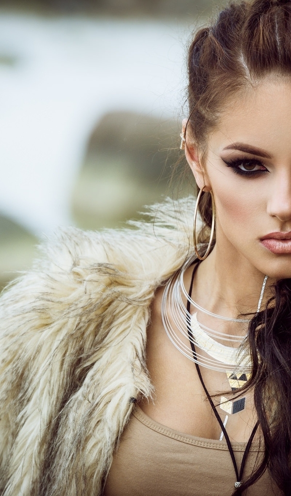 Image: Girl, model, brunette, makeup, face, jewelry